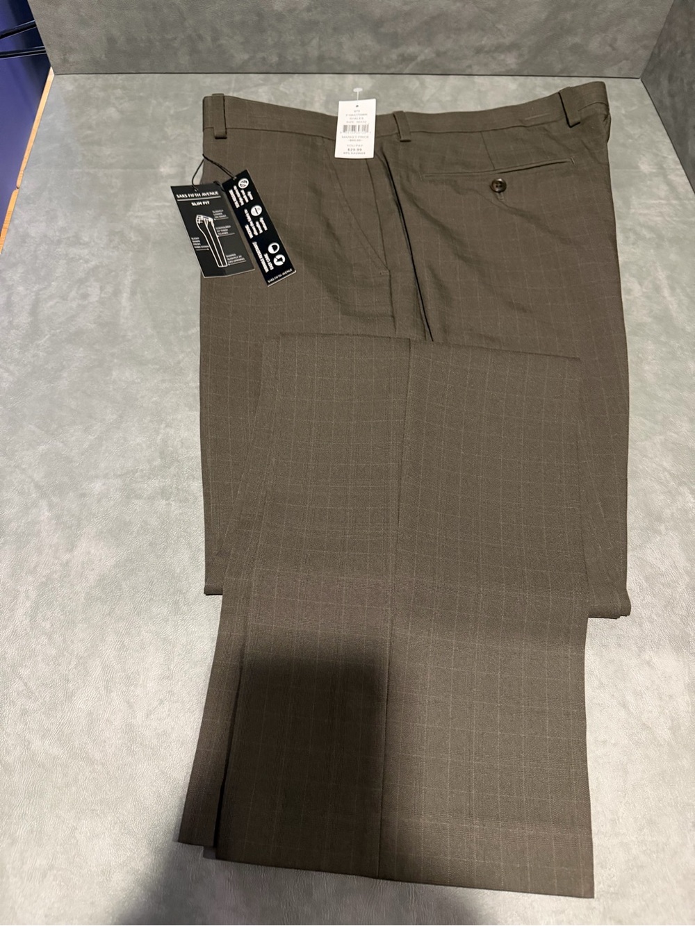 Saks Fifth Avenue Men's Dress Pants in Olive-Brown Windowpane 36x32